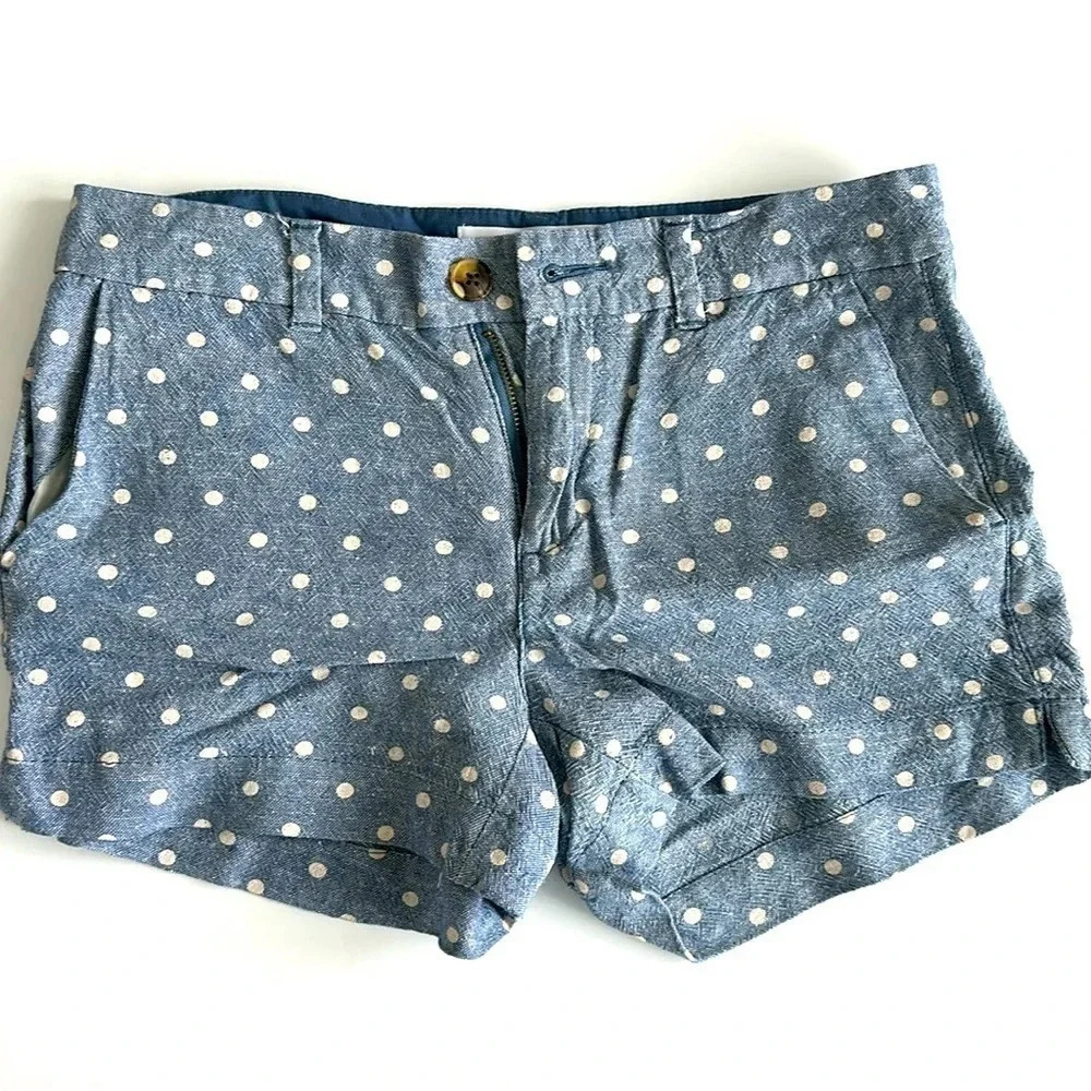 Old Navy Blue Polka Dot Linen Mid Rise Shorts Sz 2 - Picture 1 of 7